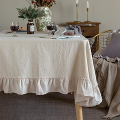 Retro Farmhouse Ruffle Tablecloth Cotton Flounces Trim Washable Table Cover T…