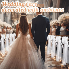 Large White Wedding Pew Bows with Tulle Tails – 12 Set Aisle Decorations