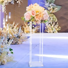 Acrylic Column Flower Stand Crystal Chains Geometric Wedding Centerpieces 10×10″