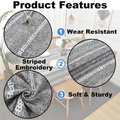 Farmhouse Striped Embroidery Square Tablecloth, Openwork Heavy Weight Linen W…