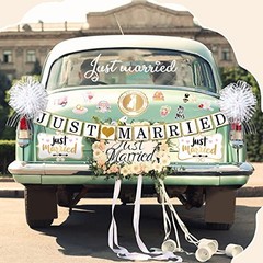18 Pcs Just Married Wedding Car Decorations for Honeymoon Wedding | 12 Just
