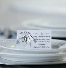 Silvertone Wedding Bells With Poetry Place Cards, Party Supplies, 50 Count, 3.5”
