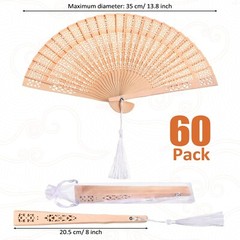 Qunclay 60Pcs Wooden Hand Fans Folding Wedding Fans for Guest Chinese Hollow …