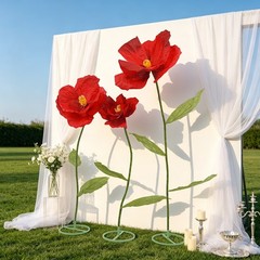 3 Pack Large Burgundy Artificial Corn Poppy Flowers, Freestanding Floral Decor