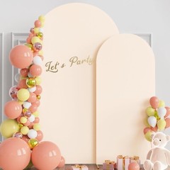 2PC Wedding Arch Cover 7.2FT & 6FT Spandex Fitted Wedding Arch Covers Beige
