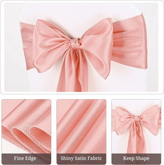 Rose Gold Satin Chair Sashes – 50 Pcs for Weddings and Events Decoration