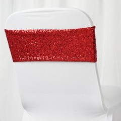 10 Red Spandex Sequined CHAIR SASHES Ties Wraps Wedding Party Event Decorations