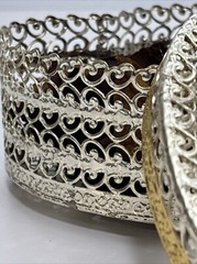 Vintage 4×4 Inch Metal Heart Wedding Container + Lid With Dried Red Rose Petals