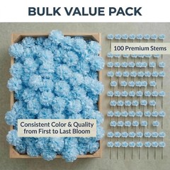 Larksilk Blue Carnations, Fake Flowers, 100 Pack for Events, Weddings, DIY
