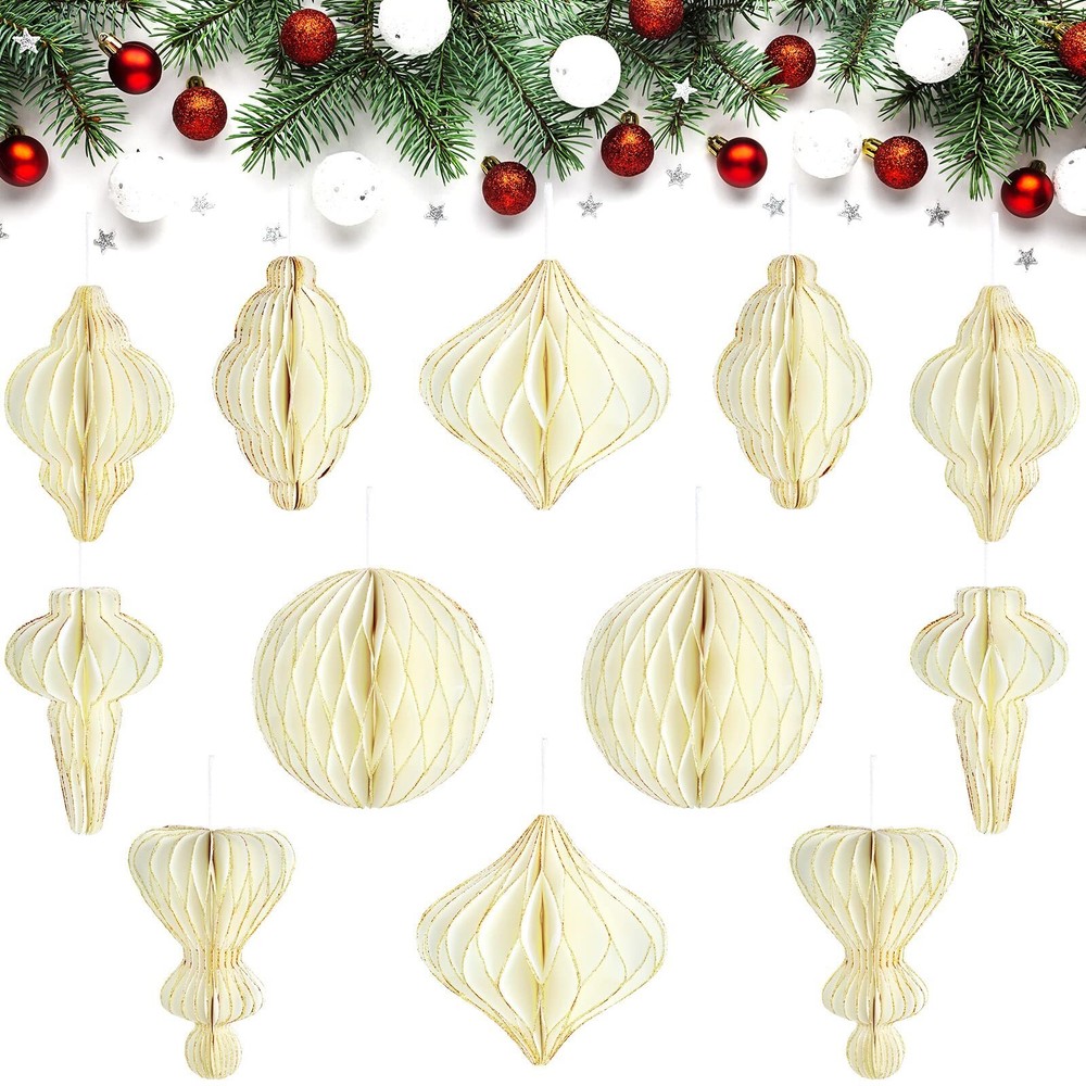 Nezyo 12 Pcs Christmas Paper Honeycomb Balls Party Pom Poms Special-Shaped De…
