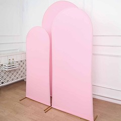 3 PINK Matte Fitted Spandex Round Top Arch Backdrop STAND COVERS Set Events