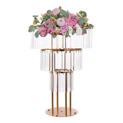 Wedding Gold Crystal Flower Stand, Round Pedestal Stand, Crystal Flower Stand