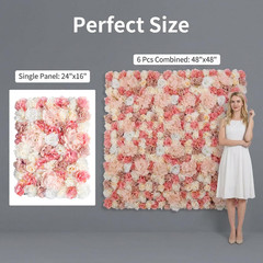 3D Flower Wall Backdrop 6 Pack, 24X16 Inch Blush Pink & Ivory Artificial Rose Pa