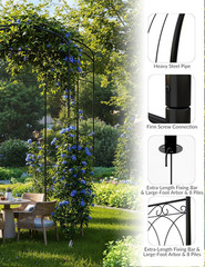 9Ft Metal Birdcage Garden Arbor – Heavy Duty Steel Pergola Pavilion with 8 Groun