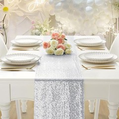RUDONG M 1 Pack Silver Sequin Table Runner 12 x 108 Inch, Rectangle Glitter