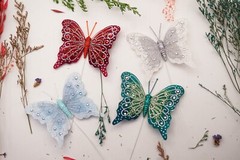 12PC 4″ Pastel + Silver Glitter Feather Butterfly Craft DIY Wedding Cake Topper