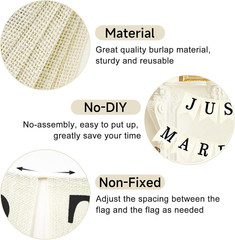 Just Married Burlap Banner Rustic Cream Black Pre-Assembled Wedding Car Decor
