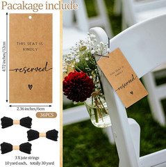 36 Pcs Reserved Seating Chair Signs for Wedding Ceremony Reserved Seat Sign Hang