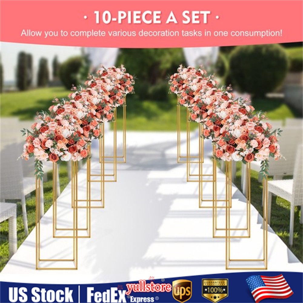 Flower Stand for Wedding Table 10x 31.5 in Tall Gold Metal Centerpieces Decor
