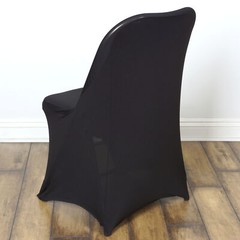 6 Black FOLDING Stretch SPANDEX CHAIR COVERS Event Banquet Reception Decorations
