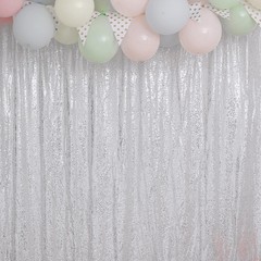 SILVER 8 ft x 8 ft Sequined Backdrop Curtain Wedding Party Booth Light Gray