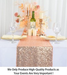 10Pc 12”x108” Rose Gold Sequin Table Runner Cover Tablecloths for Party Decor