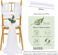 White Chair Sashes Wedding Aisle Decorations: 24 Packs 8ft Long Draping Fabric