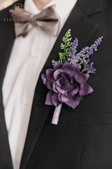 Set of 6 Lavender/Plum Rose Boutonnieres for Groom/Groomsmen Wedding