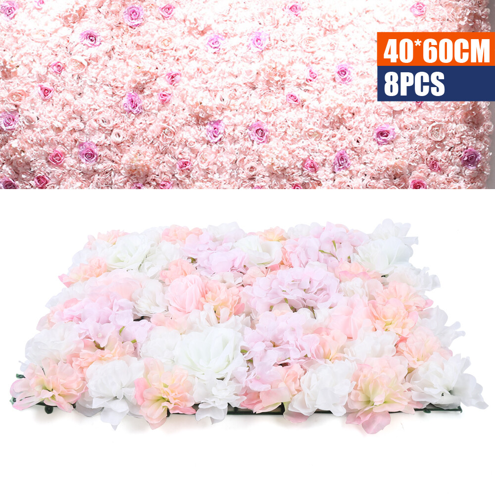 8 Pcs Wedding Artificial Silk Flower Wall Panel Floral Backdrop Party Decoration