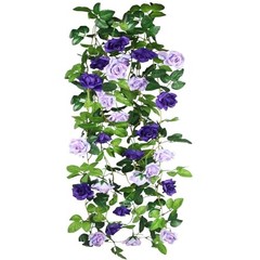 2 Pcs Artificial Rose Garland Flowers Vines Hanging Silk Rose Vine Purple