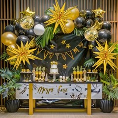 RUBFAC 140pcs Black and Gold Balloons, Black Metallic Gold Confetti Star Late…