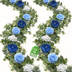 2Pcs 12 Ft Artificial Flower Garland Fake Rose Peony Floral Garland 2 Pcs Blue