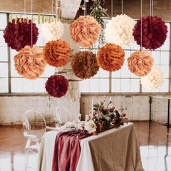 Wedding Party Decorations, 12 PCS Carmine Rust Orange Light Brown Tissue Paper P