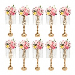 6/10 Pcs 19.3 Inch Crystal Flower Stand Iron Centerpiece For Wedding Reception