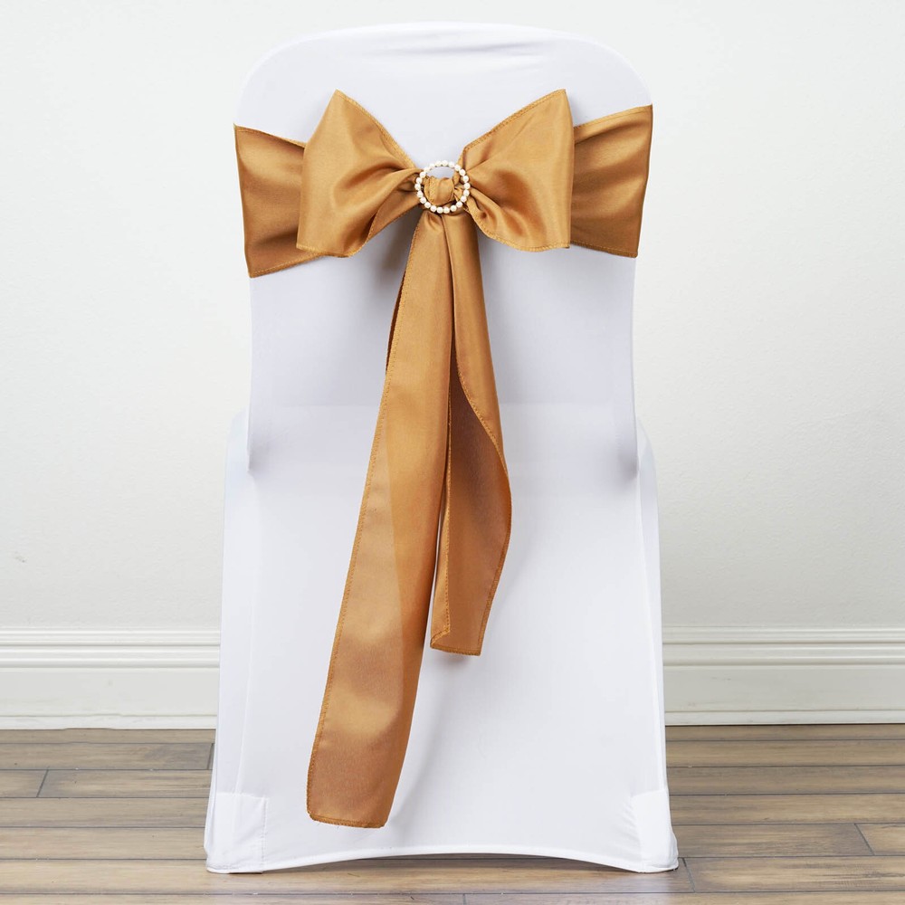 10 Gold Polyester CHAIR SASHES Ties Bows Wedding Party Ceremony Decorations SALE
