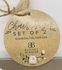 Set of 2 Burnes of Boston Wedding Chair Signs Wall Decor Mr. Mrs. Bride & Groom