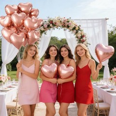 Rose Gold Heart Balloons, 12 Pcs 18 inch Heart Shaped Foil Balloons, Large He…