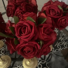 Rose Red & Gold Centerpiece Table Decorations 5 PCS Artificial Flowers Rose Red