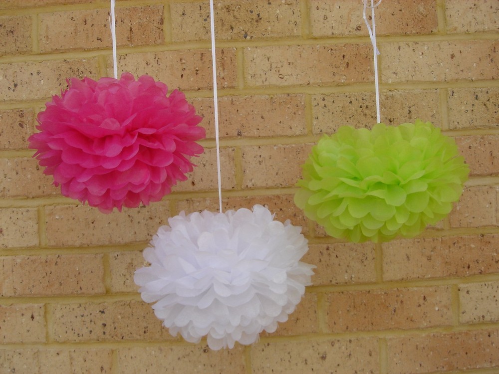 6x 30cm hot pink green white paper pom poms wedding baby shower venue decoration