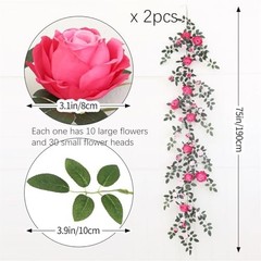 Two-tone rose vine2-Pack 74.8in Dual-Color Artificial Rose Vines, Deep Pink