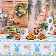 3 Pcs Easter Plastic Tablecloth,54 x 108 Inch Disposable Table Covers with Bu…