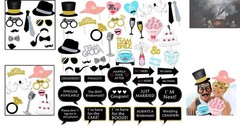 Capture Joy: 52 Count Wedding Photo Booth Props with Gold Glitter & Accessories