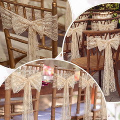 50 Pack Beige Lace Vintage Chair Sashes with Bows Wedding Decor | Beige Chair Sa