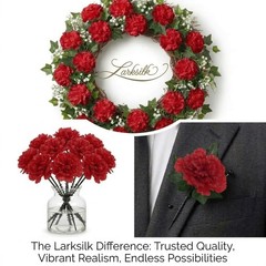 Larksilk Burgundy Carnations, Fake Flowers, 100 Pack for Events, Weddings, DIY