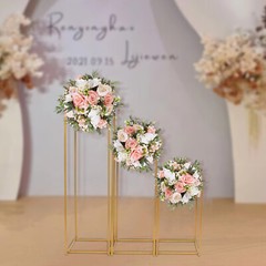Gold Wedding Flower Stand Plating Floral Decor Vase Floor Column Stand Sets of 3