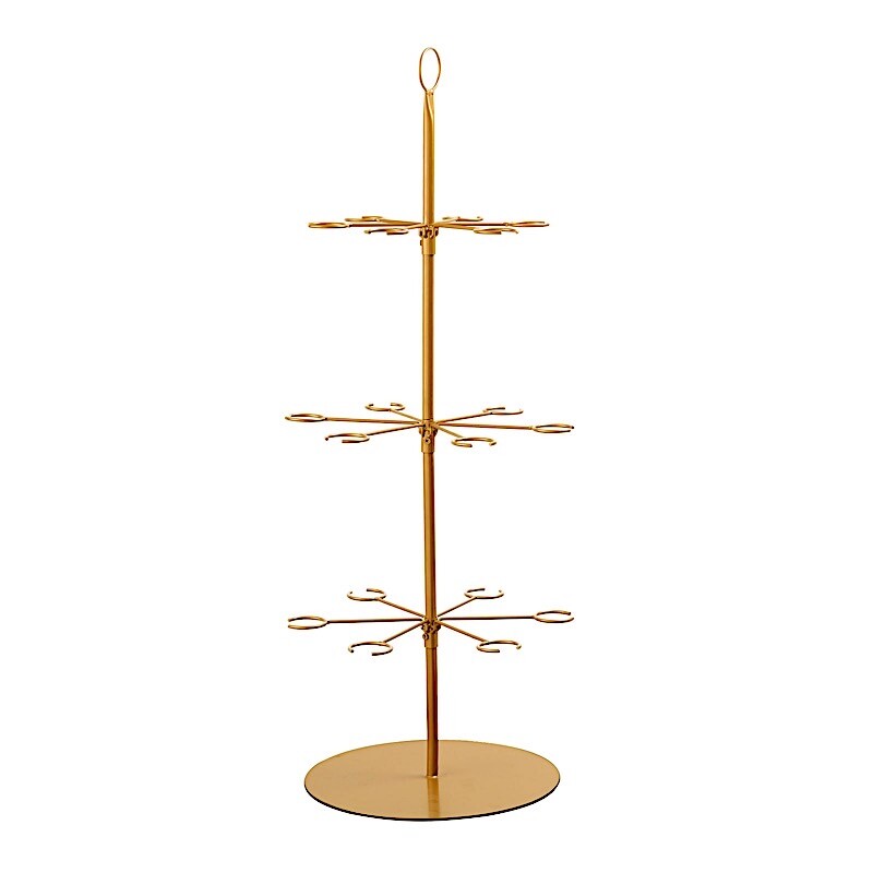Gold 3-Tier 33″ Metal Wine Glass Holder Tree Champagne Flutes Stand Party Events