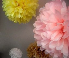 12x yellow pink tan paper pom poms balls wedding 30 anniversary party decoration