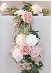 Backdrop 12 panels 30x10ft Champagne Tulle Curtain+ Lights String + Flowers