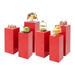 6* Red Display Pedestal Stands Cuboid Cake Flower Decor Display Holder Load 50kg