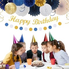 Navy-Blue White Gold Birthday Party-decorations – 21pcs Navy-blue White Gold
